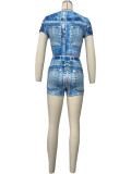 Short Sleeve Print Casual Two Piece Shorts Set OD-D8664