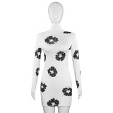 Long Sleeve Floral Printed Slim Mini Dress GAXB-A439DS