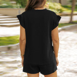 Ruffle Sleeve Shorts Drawstring Casual Two Piece Set ME-Q24S8521