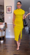 Solid Color Sleeveless Split Midi Dress QODY-Y6038