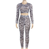 Stripe Print Long Sleeve Pants Two Piece Set GAXB-A448ST