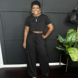 Solid Color O Neck Tops And Pants 2 Piece Set WAF-77674