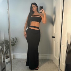 Solid Color Wrap Chest And Long Skirts 2 Piece Set GAXB-A493ST