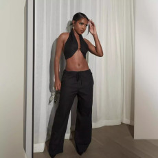 Sexy Solid Halter Wrap Top Wide Leg Pants Suit LSL-LS0006