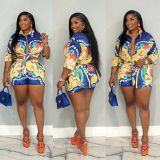 Fashion Print Short Sleeve Shirt 2 Piece Shorts Set YNSF-Y2652