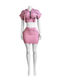 Solid Color Bat Sleeve Hooded Skirts Suit CH-24037