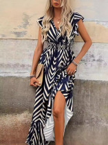 Fashion V Neck Print Big Swing Maxi Dress OD-D8693