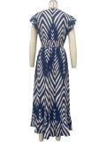 Fashion V Neck Print Big Swing Maxi Dress OD-D8693