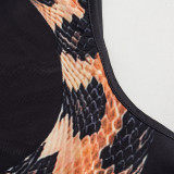 Sleeveless Snake Print Hollow Out Split Long Dress GAXB-A506DS