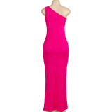 Solid Sleeveless Single Shoulder Maxi Dress GAXB-A450DS