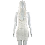 Casual Sleeveless Hooded Tassel Mini Dress GAXB-A510DS