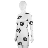 Long Sleeve Floral Printed Slim Mini Dress GAXB-A439DS