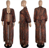 Sexy Print Bikinis Swimsuit+Smock Three Piece Set LSL-LS6458