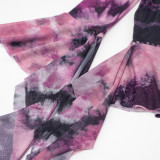 Long Sleeve Tie Up Print Irregular Skirt Suit GAXB-W092ST