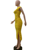 Solid Color Sleeveless Split Midi Dress QODY-Y6038