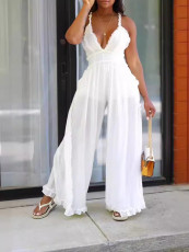 Solid Color Sling V Neck Jumpsuit MK-C3207