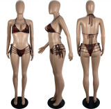 Sexy Print Bikinis Swimsuit+Smock Three Piece Set LSL-LS6458