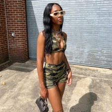 Sleeveless Halter Crop Tops And Shorts Two Piece Set GAXB-A459ST