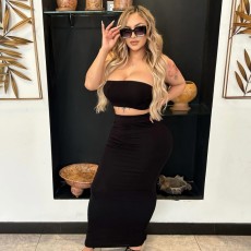 Solid Color Wrap Chest And Long Skirt Suit GAXB-A454ST