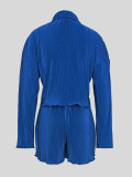 Solid Color Lapel Loose Shirt Two Piece Shorts Set MIL-T121