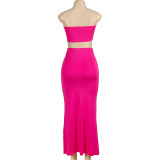 Solid Color Wrap Chest And Long Skirt Suit GAXB-A454ST
