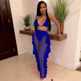 Solid Color See Throguh Mesh Sling Two Piece Pants Set TE-4691