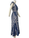 Fashion V Neck Print Big Swing Maxi Dress OD-D8693
