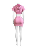 Solid Color Bat Sleeve Hooded Skirts Suit CH-24037