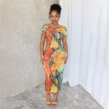Fashion One Shoulder Print Slim Maxi Dress GAXB-A466DS