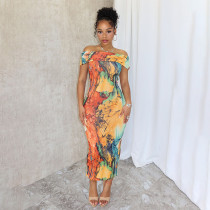 Fashion One Shoulder Print Slim Maxi Dress GAXB-A466DS