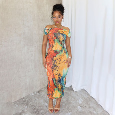 Fashion One Shoulder Print Slim Maxi Dress GAXB-A466DS