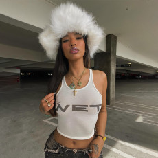 Solid Color Sleeveless Letter Print Vest GAXB-L014TP