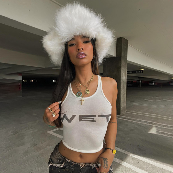 Solid Color Sleeveless Letter Print Vest GAXB-L014TP