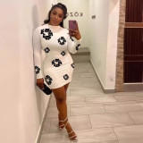 Long Sleeve Floral Printed Slim Mini Dress GAXB-A439DS