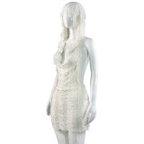 Casual Sleeveless Hooded Tassel Mini Dress GAXB-A510DS
