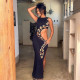 Sleeveless Snake Print Hollow Out Split Long Dress GAXB-A506DS