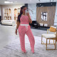 Short Sleeve Stripe Casual Loose 2 Piece Pants Set WAF-77673
