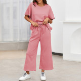 Solid Color Loose O Neck Two Piece Pants Set ME-Q24S8523