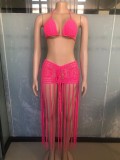 Braided Solid Color Tassel Beach Skirts Suit OSM-AJ4462