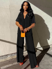 Loose Pleated Shirts Wide Leg Pants Two Piece Set MIL-126