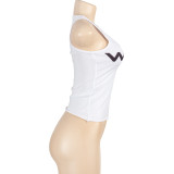 Solid Color Sleeveless Letter Print Vest GAXB-L014TP