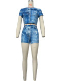 Short Sleeve Print Casual Two Piece Shorts Set OD-D8664