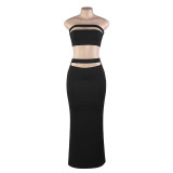 Solid Color Wrap Chest And Long Skirts 2 Piece Set GAXB-A493ST