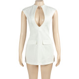 Solid Color Deep V Neck Mini Dress GAXB-A487DS