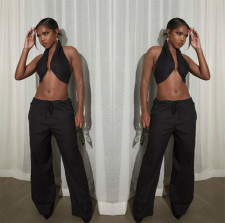 Sexy Solid Halter Wrap Top Wide Leg Pants Suit LSL-LS0006