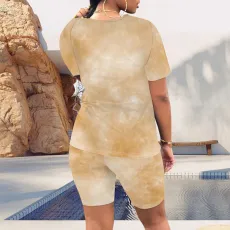 Plus Size Tie Dye Print Two Piece Shorts Set YMT-J6456