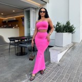 Solid Color Wrap Chest And Long Skirt Suit GAXB-A454ST