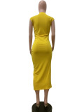 Solid Color Sleeveless Split Midi Dress QODY-Y6038