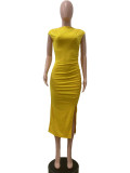 Solid Color Sleeveless Split Midi Dress QODY-Y6038