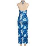 Sleeveless Print Halter Slim Maxi Dress GAXB-A438DS